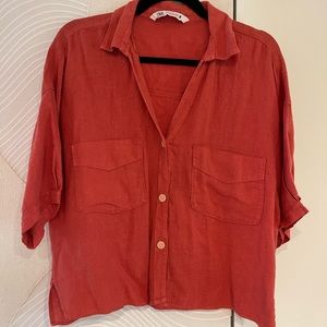 Zara Linen Top, cropped button up